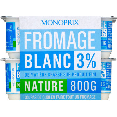 Monoprix Fromage blanc 3% nature 8x100g