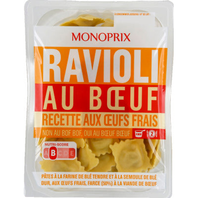 Monoprix ravioli pur bœuf aux œufs frais 300g