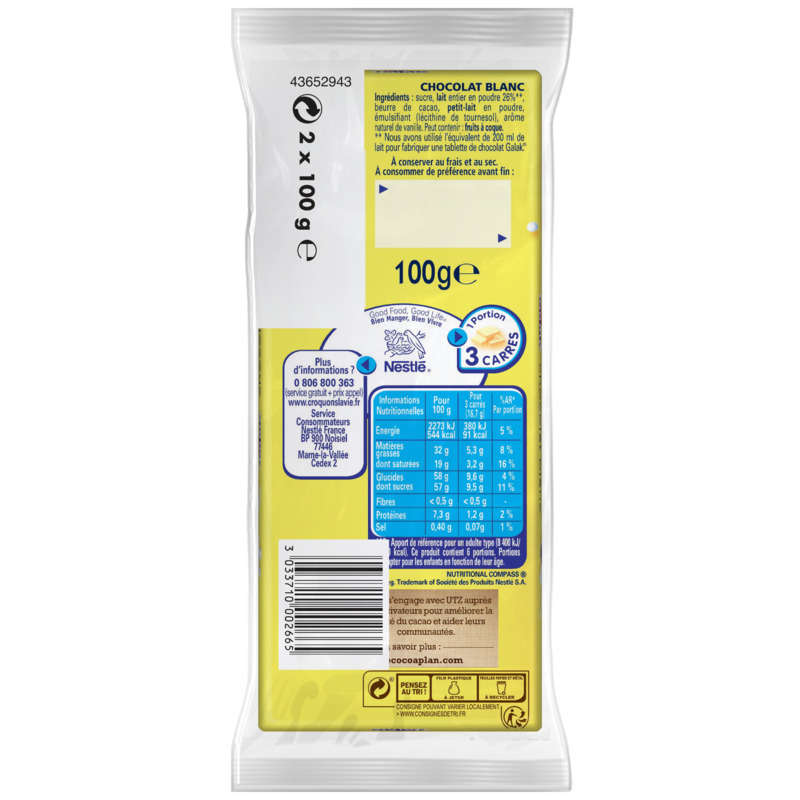 Galak Tablette Chocolat Blanc 2x100g