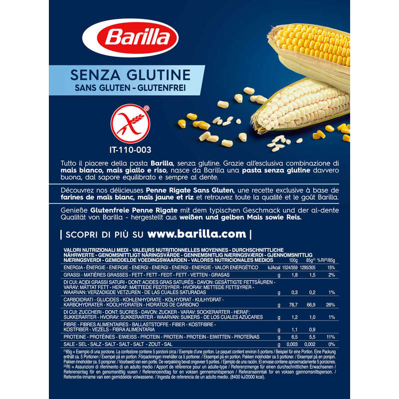 Barilla Pâtes penne rigate sans gluten 400g