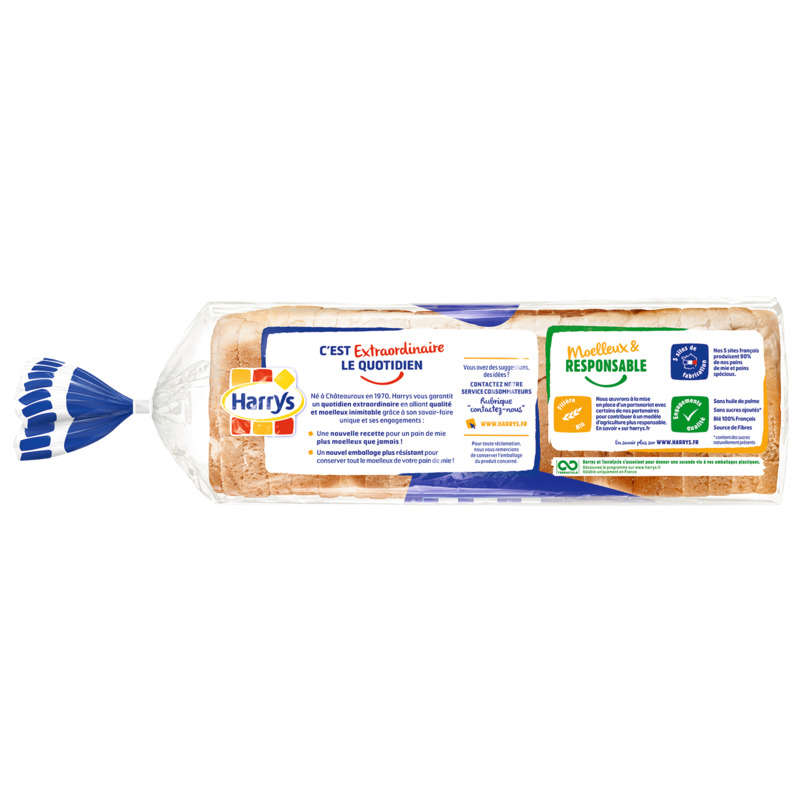 Harrys Pain de mie extra moelleux nature sans sucres ajoutes sans additifs 500g