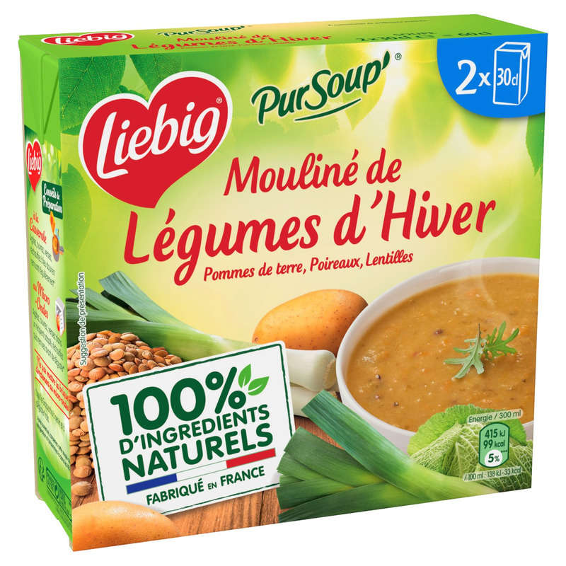 Liebig Pursoup Mouliné De Légumes D'Hiver Pommes De Terre Poireaux Lentilles 2x30cl