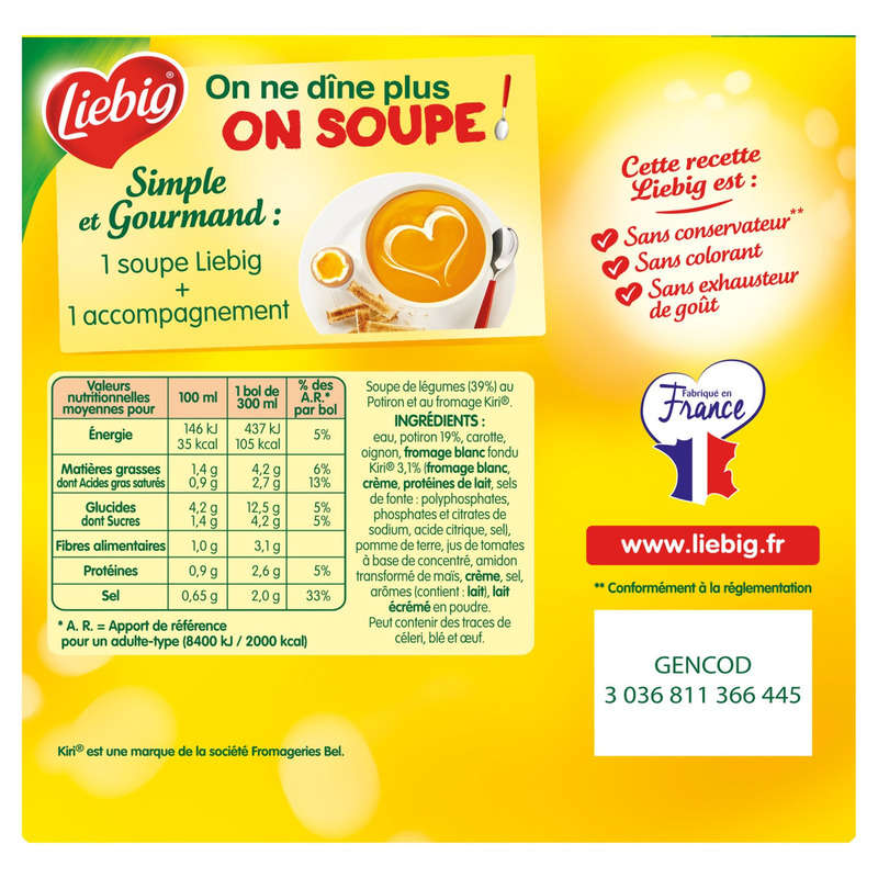 Liebig Soupe Doux Plaisir Potiron et kiri 2x30 cl