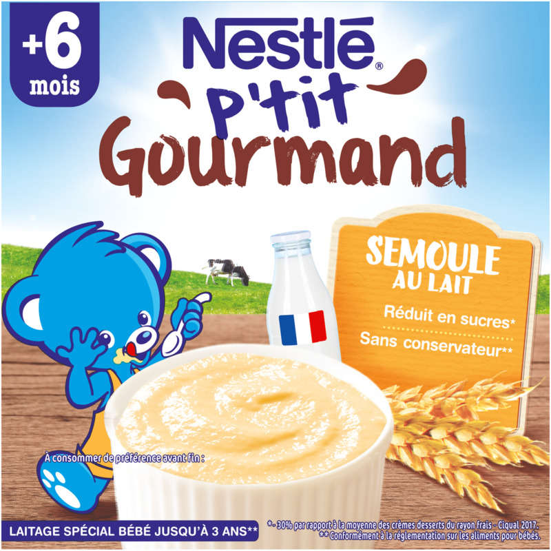 Nestlé P'Tit Gourmand Semoule au Lait dès 6 Mois 4x100g