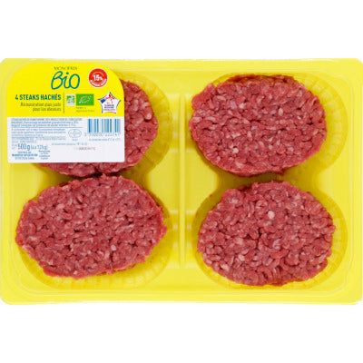 Monoprix Bio Steaks hachés Bio 15% mg x4, 500g