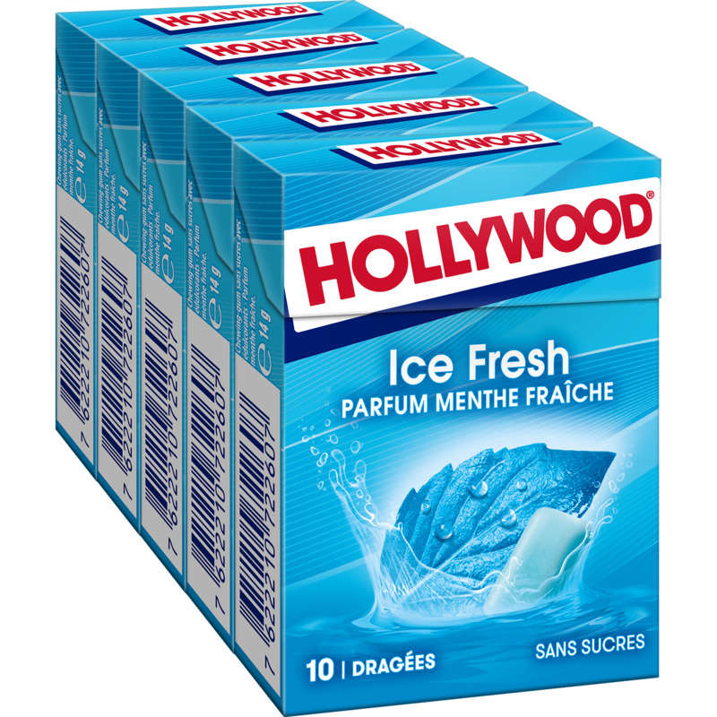 Hollywood Ice Fresh x10 Chewing-gum Menthe Fraîche Sans Sucres 70g