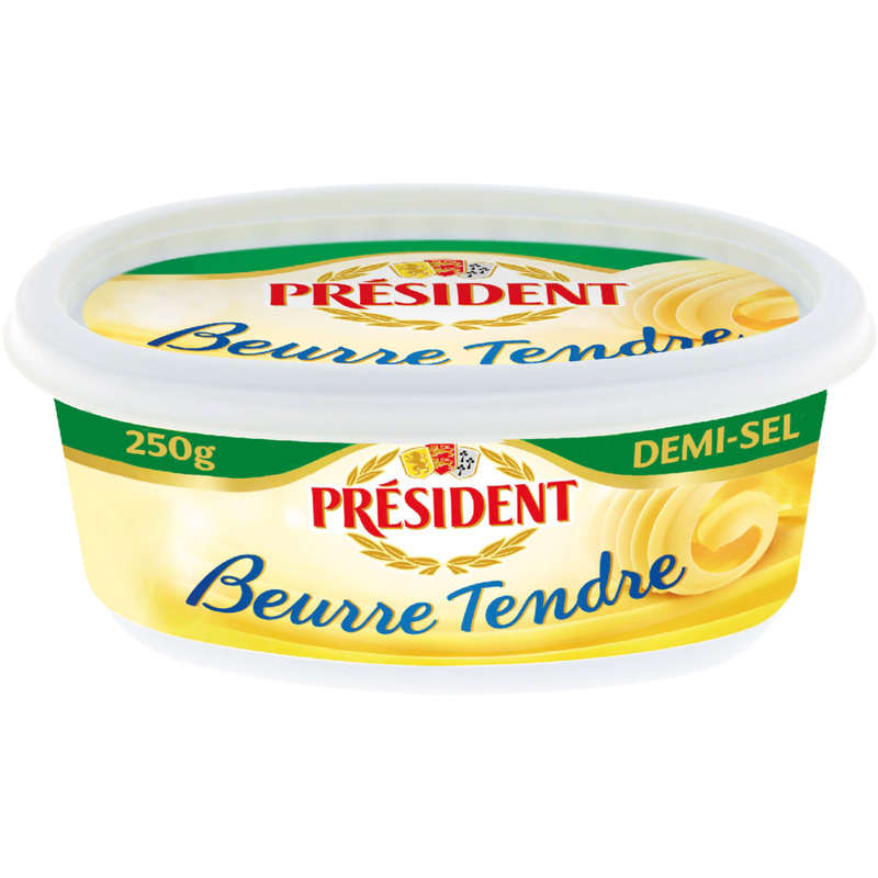 Président Beurre Tendre demi-sel 80% MG Beurrier 250g