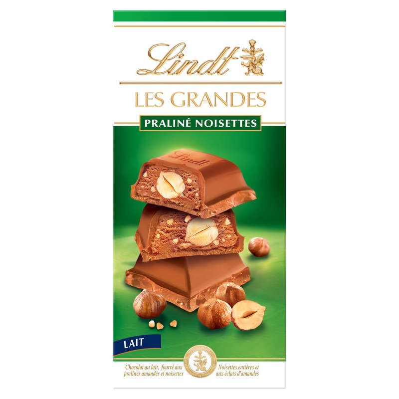 Lindt Les Grandes Tablette Chocolat Praliné Noisettes Lait 225g