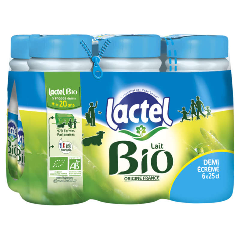 Lactel Lait Demi-Écrémé Bio 6x25cl