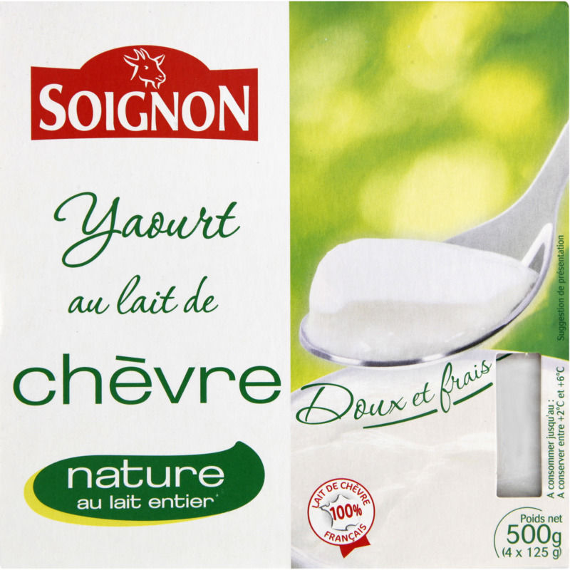 Soignon Yaourt Nature Entier Au Lait De Chèvre 4x125g