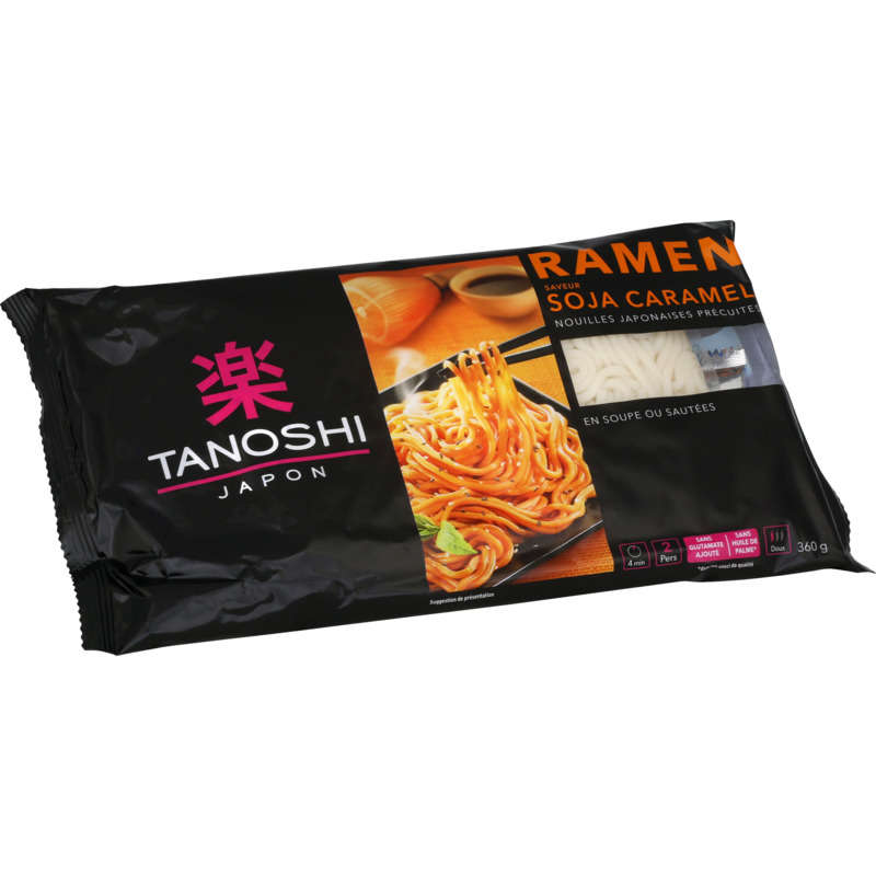 Tanoshi Ramen soja/caramel, nouilles Japonaises précuites 360g