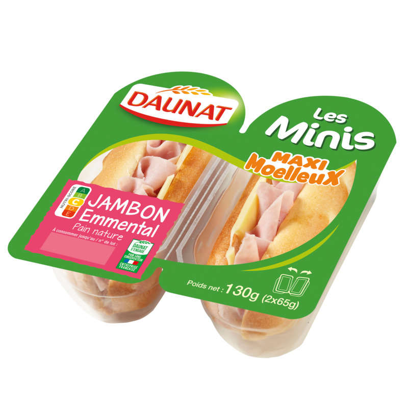 Daunat Sandwich le mini jambon emmental, pain nature 130g