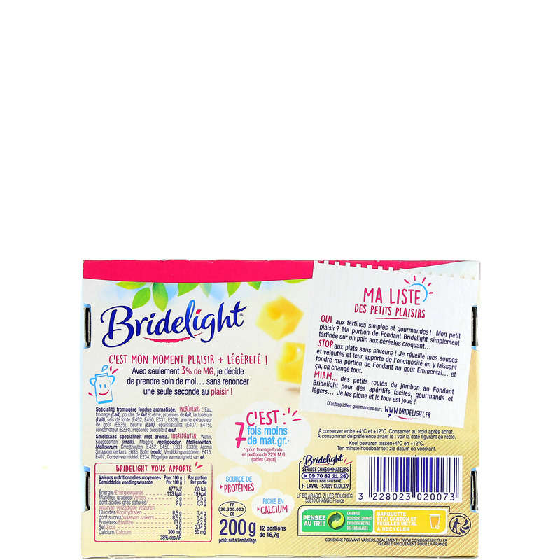 Bridelight Fromage Fondu 3% mg x12 200g