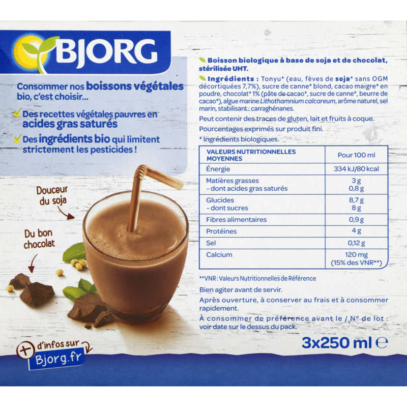 Bjorg Boisson Soja Chocolat Mini Bio 3X25Cl