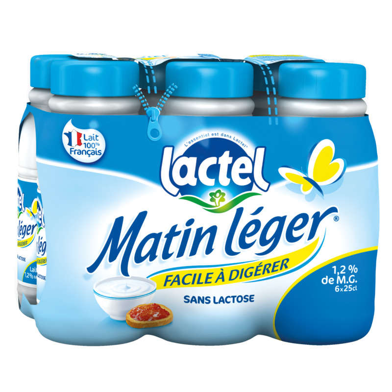 Matin Léger de Lactel à 1.2% de m.g. UHT bouteille 6x25cl