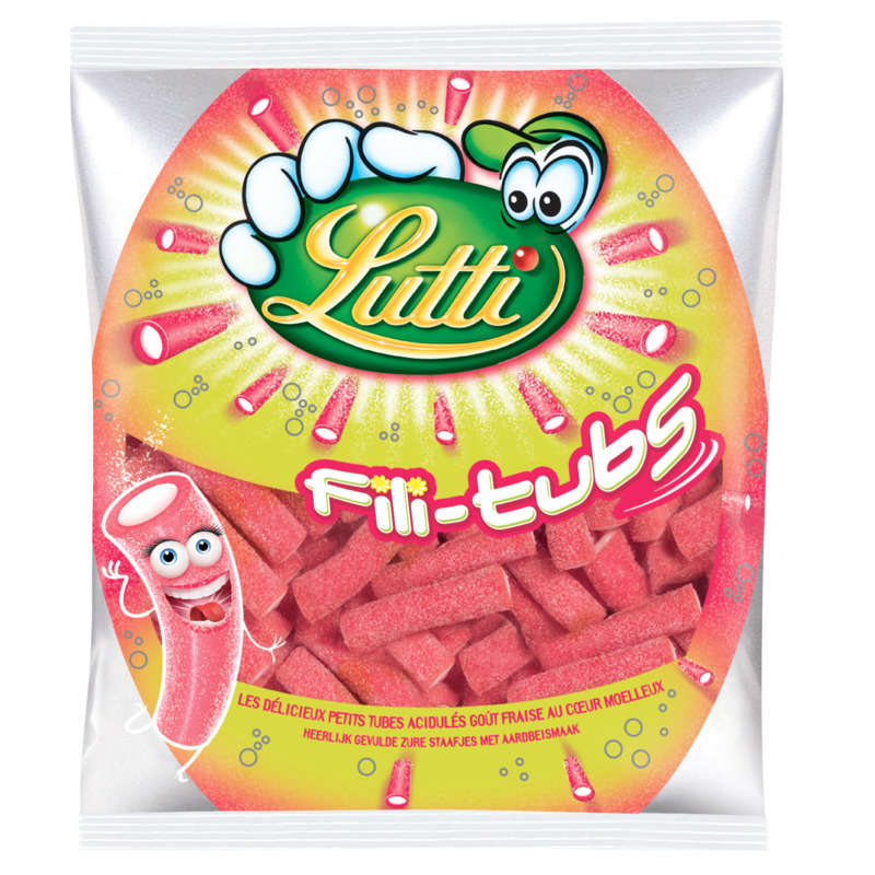 Lutti Bonbons Acidulés Fili-Tubs Goût Fraise 200g