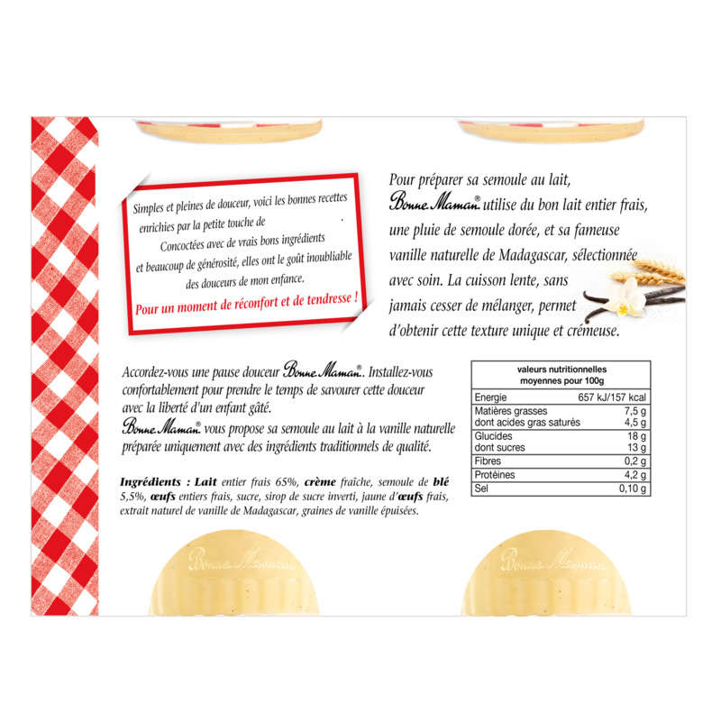Bonne Maman Semoule Au Lait Saveur Vanille 4x100g