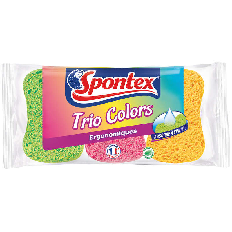 Spontex Eponges Trio Colors Ergonomiques x3