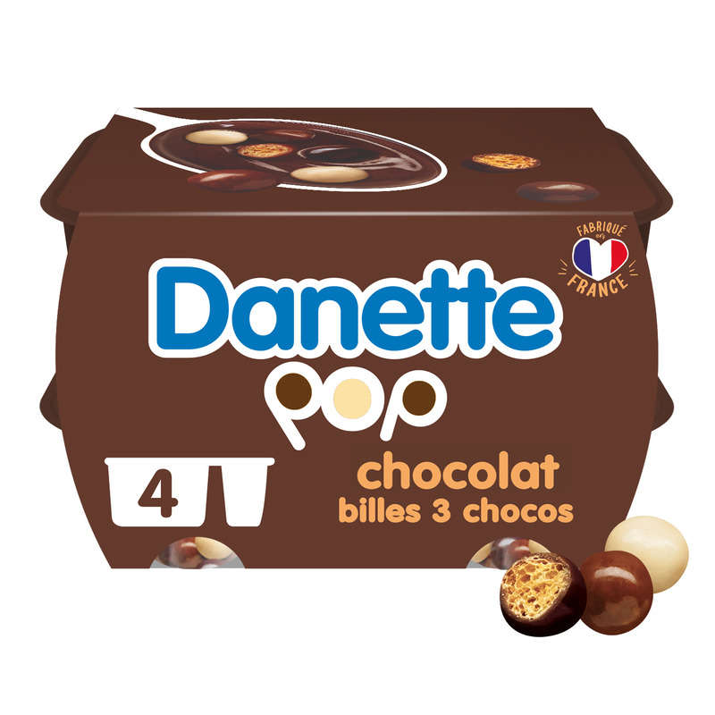 Danette Crème Dessert Chocolat Et Billes 3 Chocos 4x117g