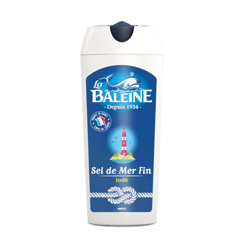 La Baleine sel fin iodé fluoré salière 125g