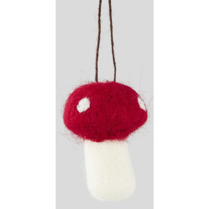 Décoration champignon en laine rouge