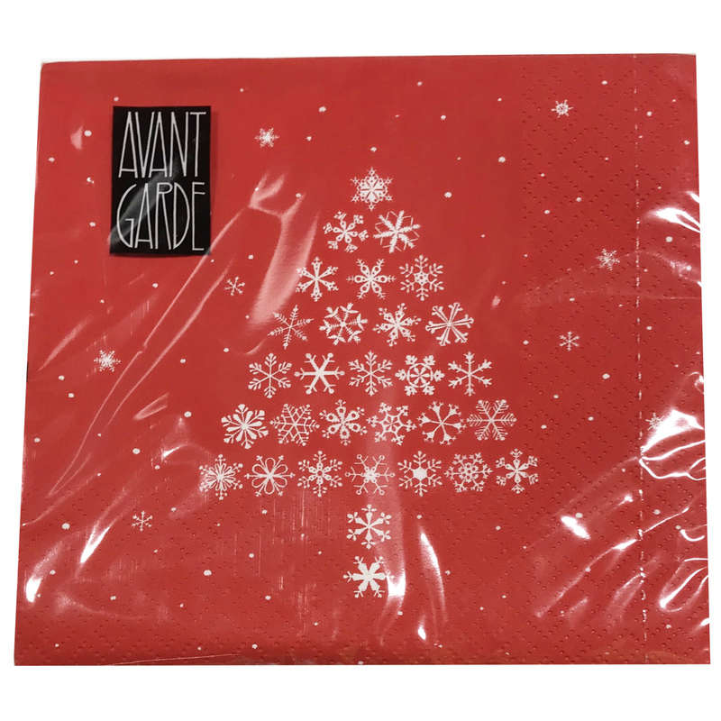 20 serviettes en papier motif Sapin flocon et fond rouge