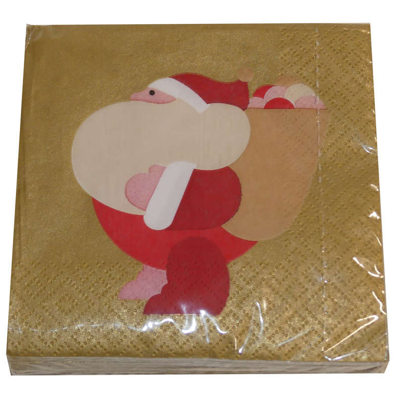 Monoprix serviettes père noël fond Or 25x25cm Lot de 20