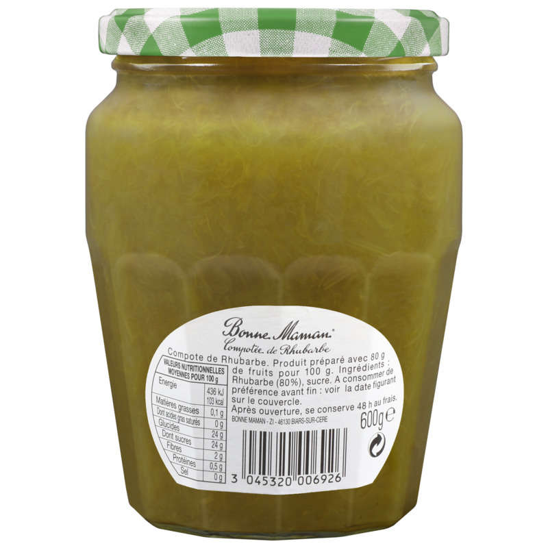 Bonne Maman compote rhubarbe le pot de 600g