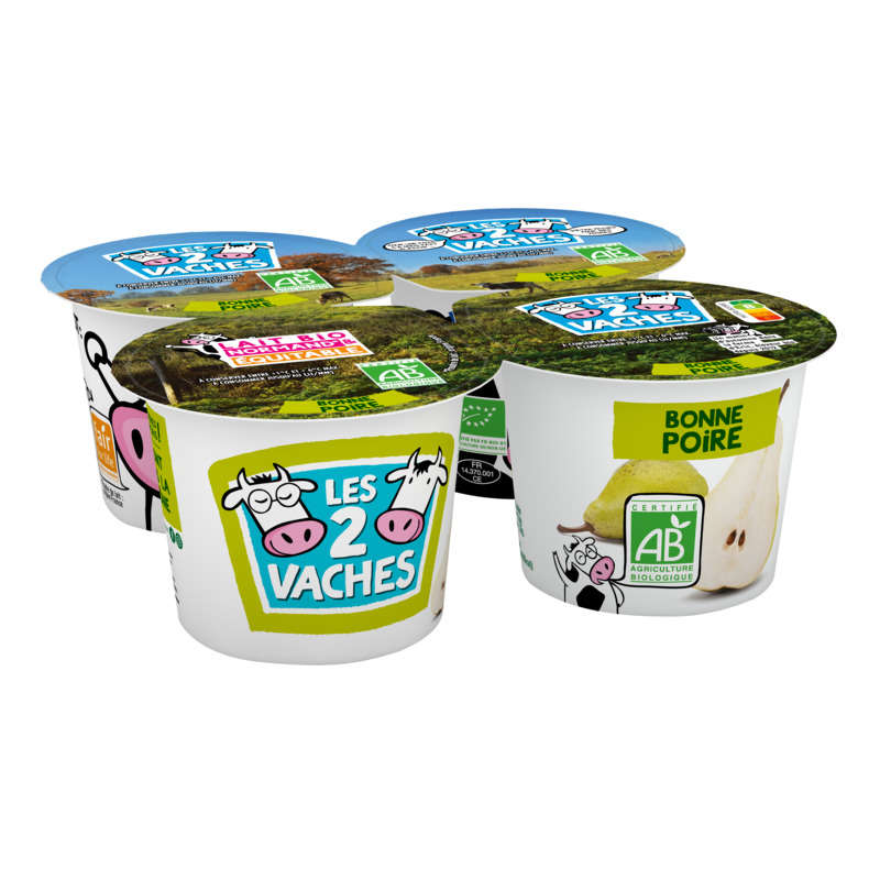 Les 2 Vaches Yaourt aux fruits poire brassé Bio 4x115g