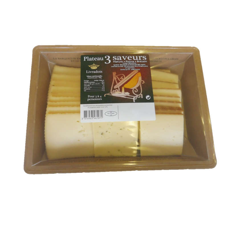 Fromage à Raclette 3 Saveurs Nature, Poivre, Brézain 550g