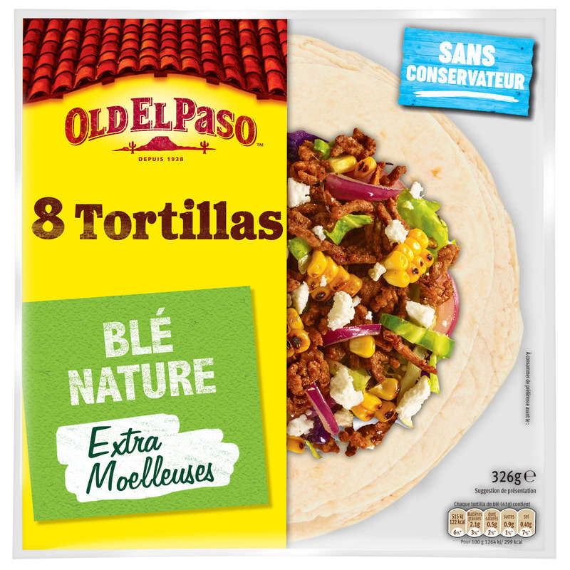 Old El Paso 8 Tortillas Extra Moelleuses au Blé Nature 326g