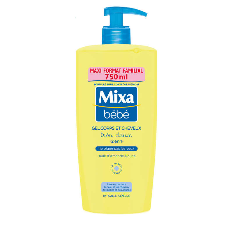 Mixa Bébé Gel Douche Très Doux 2En1 Corps et Cheveux 750ml