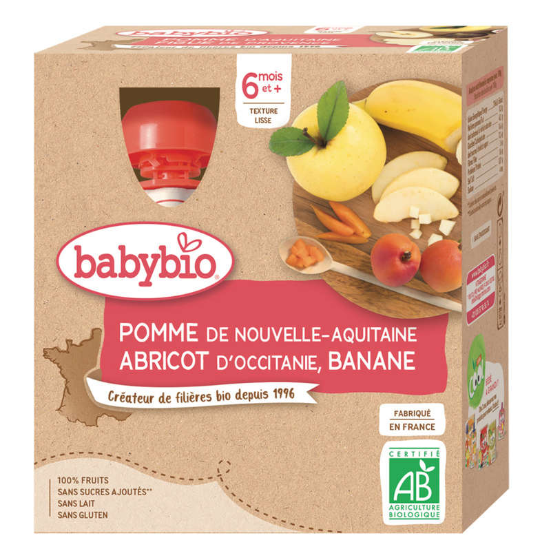 Babybio Compote Pomme Abricot Banane Dès 6 Mois 4x90g