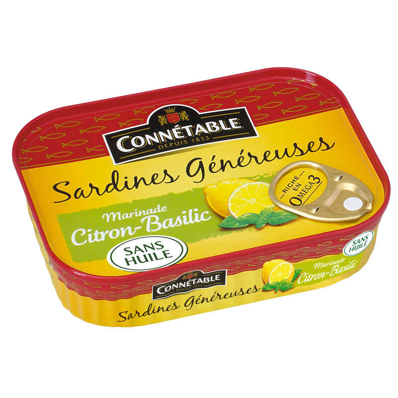 Connétable Sardines Généreuses Marinade Citron-Basilic Sans Huile 140g