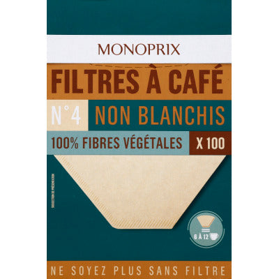 Monoprix Vert Filtres À Café N°4 100% Fibres Végétales X1