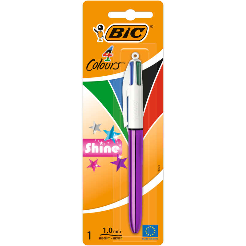 Bic Stylo-Bille 4 Couleurs Shine, Pointes Moyennes Et Rétractables