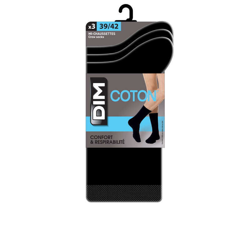 Dim Mi-Chaussettes Classique Coton Noir T39/42 x3