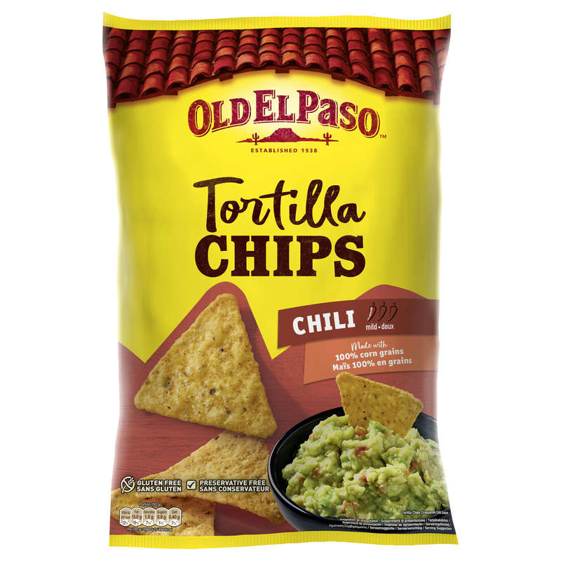 Old El Paso Crunchy Chips Tortilla Goût Chili 185g