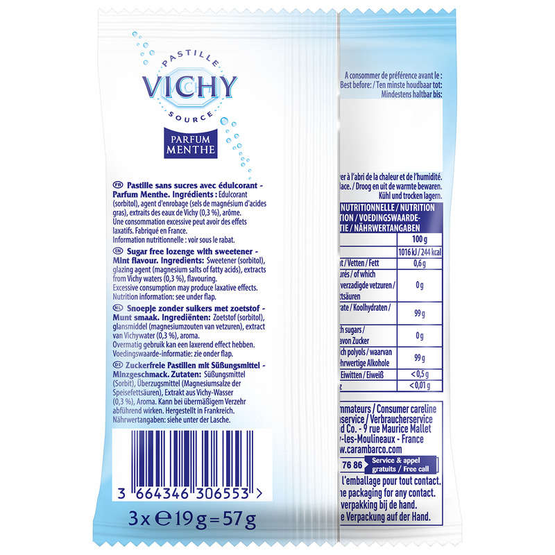 Pastille Vichy, Parfum Menthe, Sans Sucres 19G