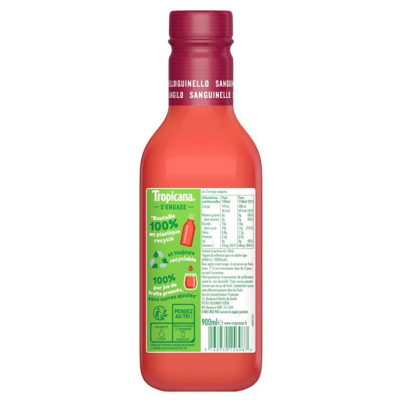 Tropicana Pur Jus Frais d'Orange Sanguinello la Bouteille de 90cl