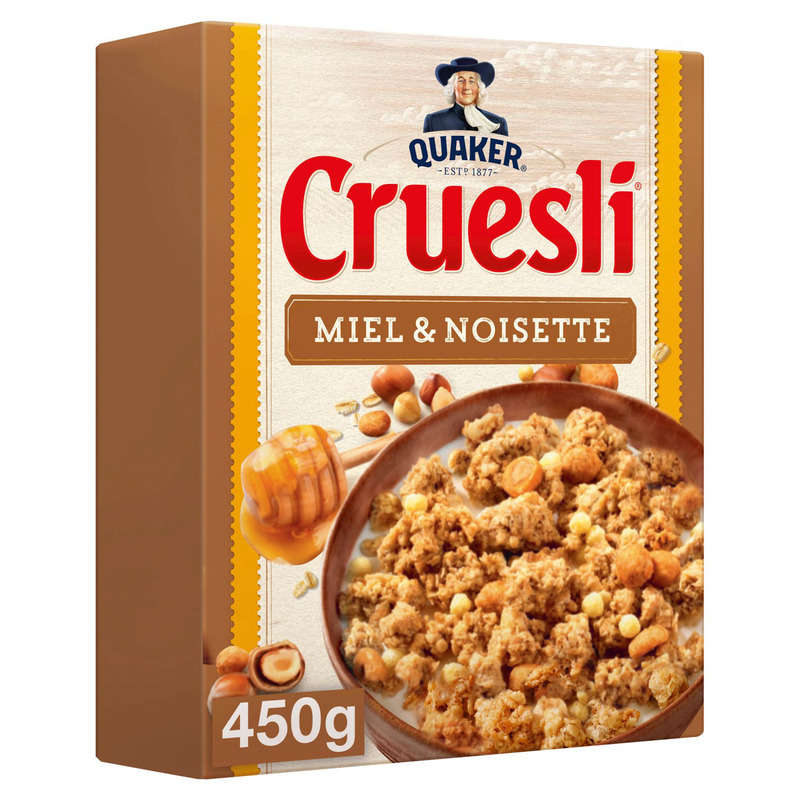 Quaker - Céréales miel & noisette Cruesli - La boite de 450g