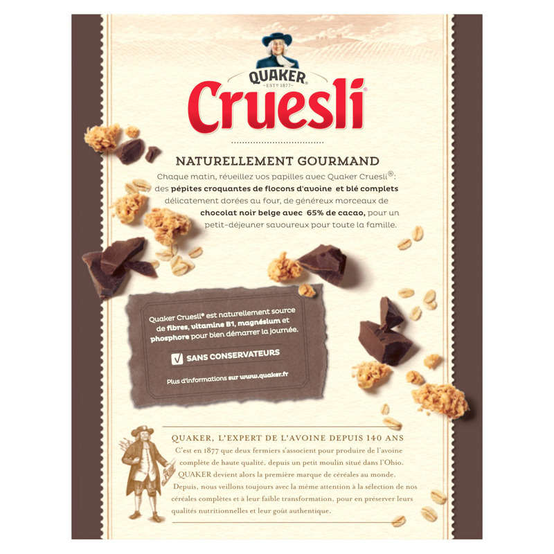 Quaker - Céréales chocolat noir Cruesli - La boite de 450g