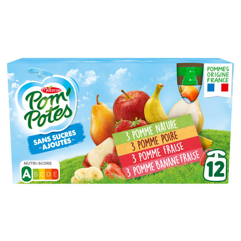 Pom'Potes Pomme/Pomme Poire/Pomme Fraise/Pomme Banane Fraise 12x90g
