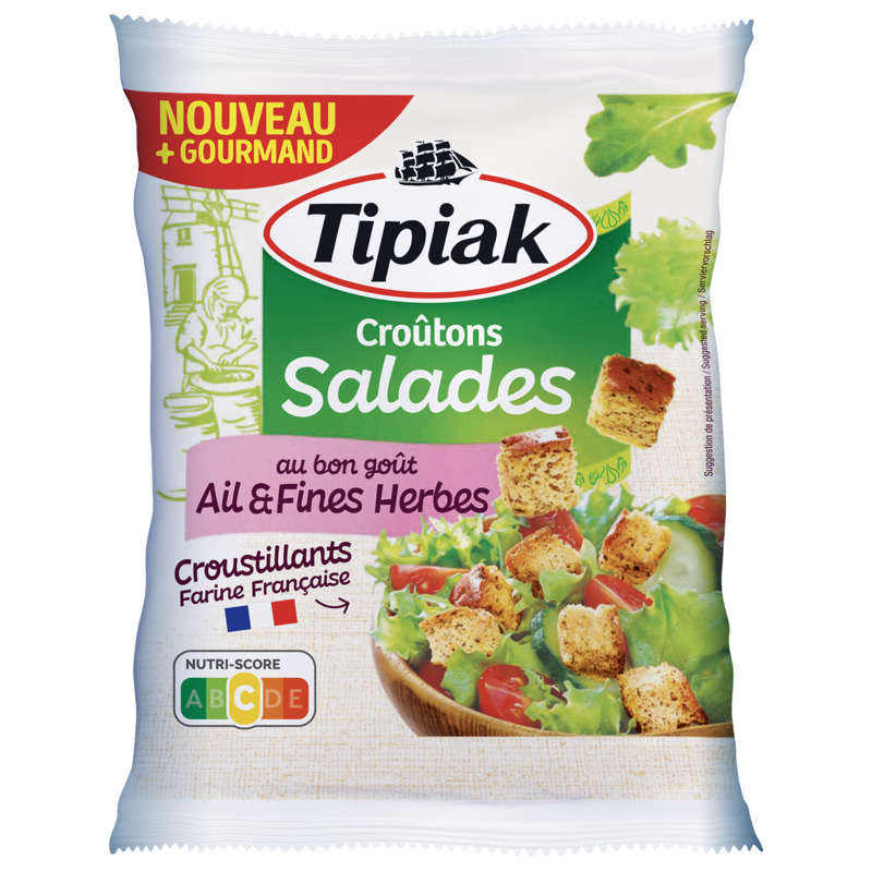 Tipiak Croûtons Goût Ail & Fines Herbes Pour Salade, Grillés Au Four 50g