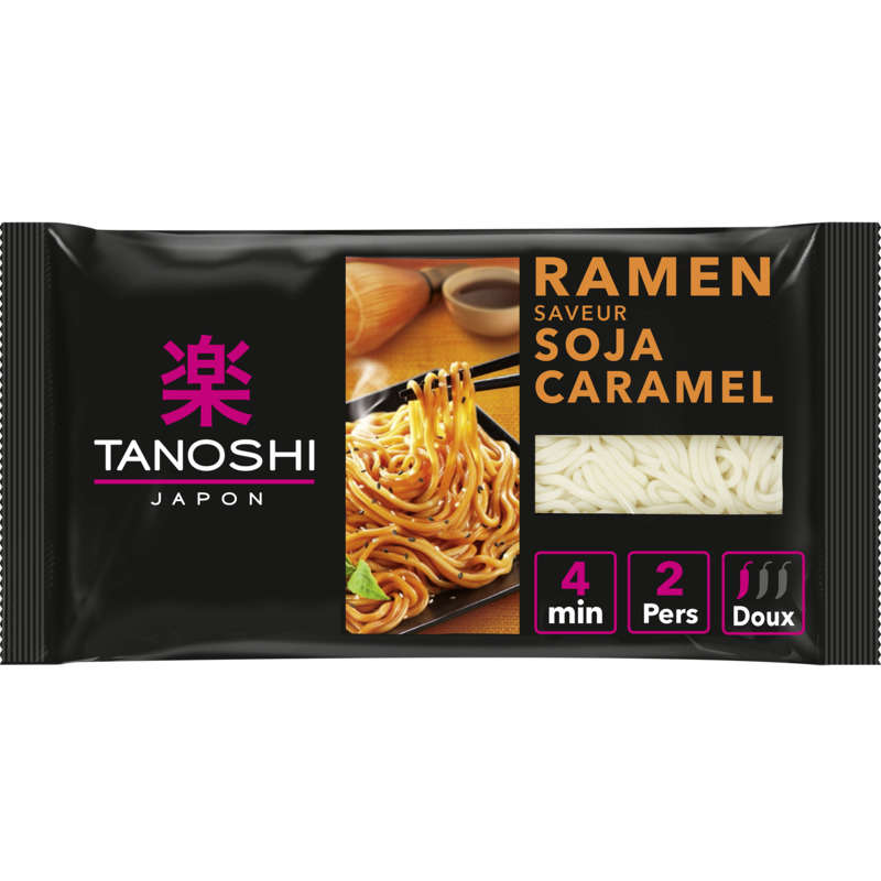 Tanoshi Ramen soja/caramel, nouilles Japonaises précuites 360g