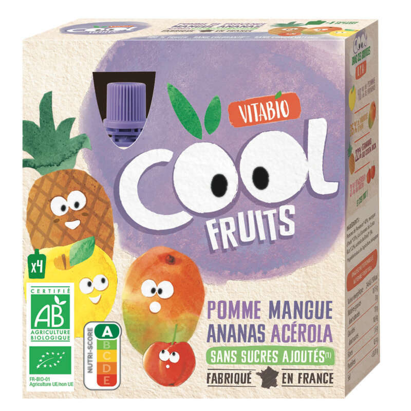 Vitabio Cool Fruits Pomme Mangue Ananas Bio 4x90g