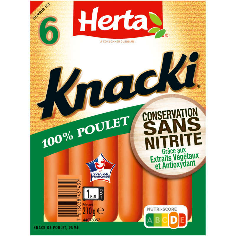 Herta Knacki Saucisses 100% poulet conservation sans nitrite x6