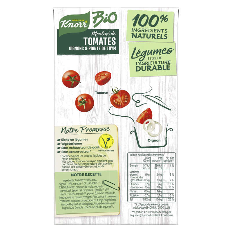 Knorr Soupe Liquide Mouliné de Tomates Oignons et Pointe d'Herbes Bio 1L