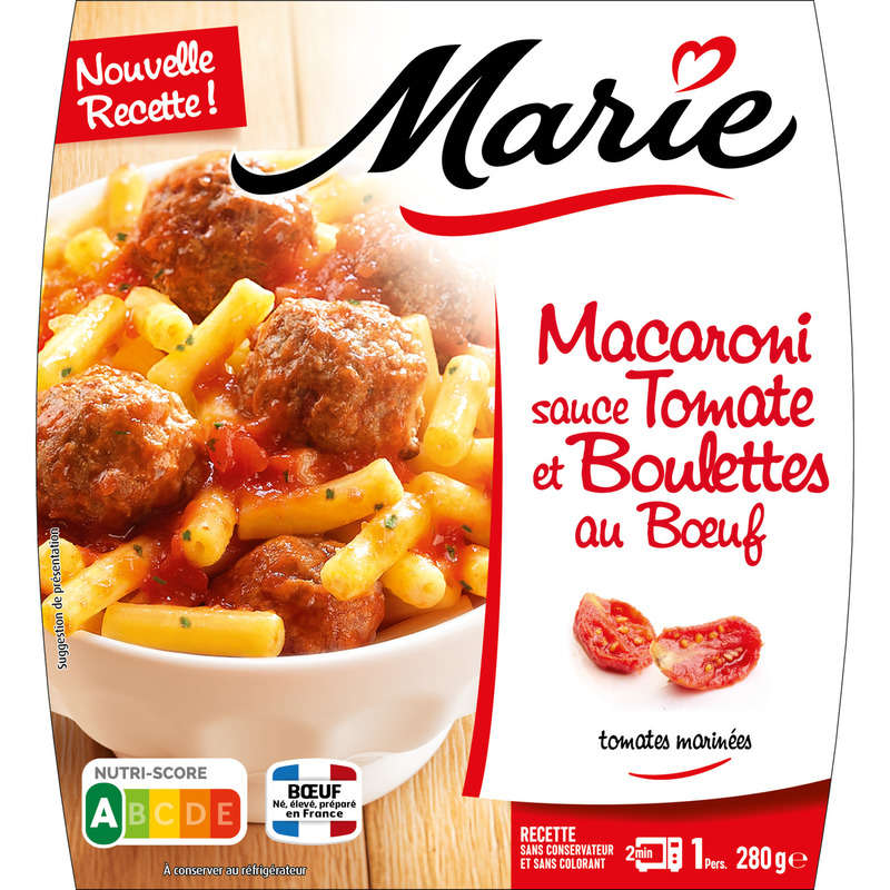 Marie Macaroni sauce tomate et boulettes au bœuf vbf 280g