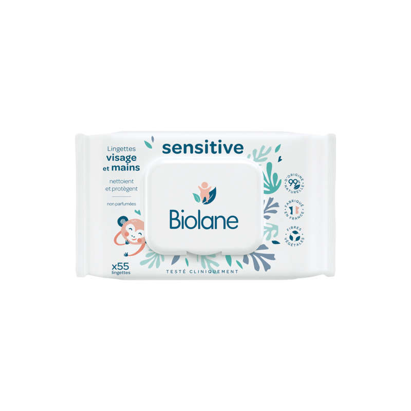 Biolane Lingettes Visage Et Mains Sensitives x55